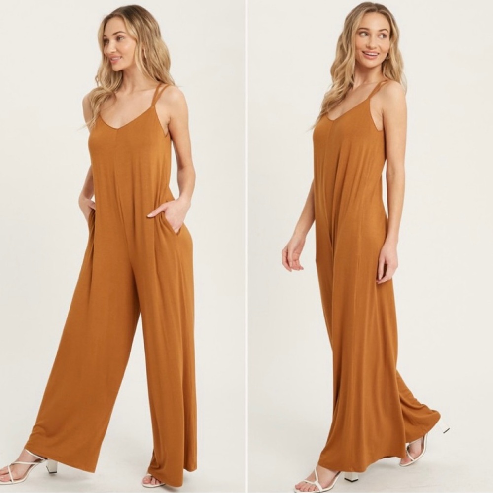 SALE🎈NWOT NEVER WORN MUSTARD ONE PIECE SUPER SOFT JUMPSUIT WITH POCKETS! - Picture 2 of 12